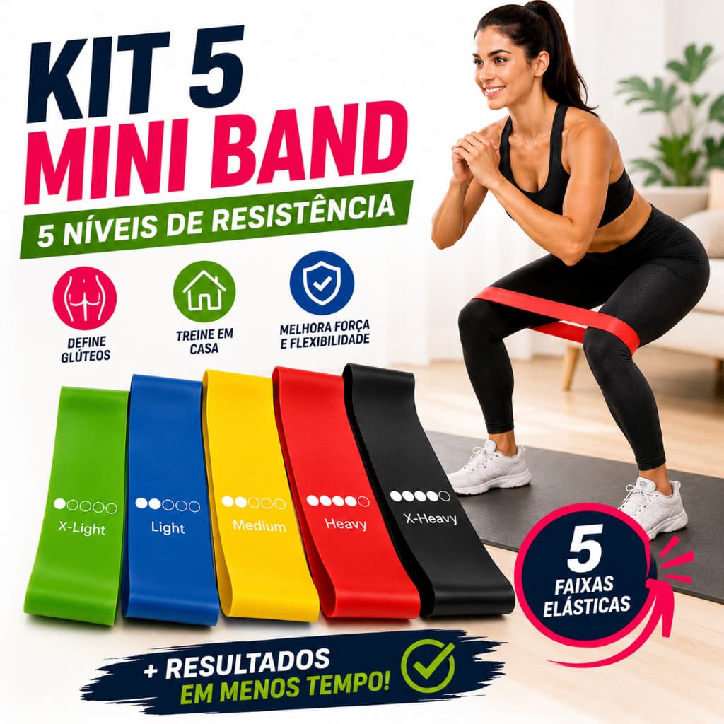 Elástico Para Exercícios Kit 5 Faixas Elásticas Mini Band Fisioterapia Pilates Yoga Treino