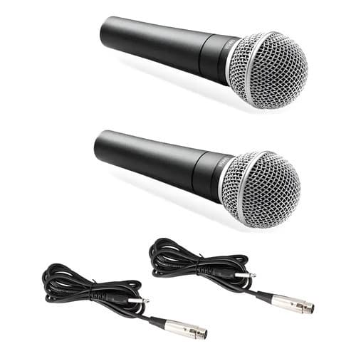 Kit 2 Microfones COM Fio Dinâmico Profissional Metal 5mts Sm58 Preto