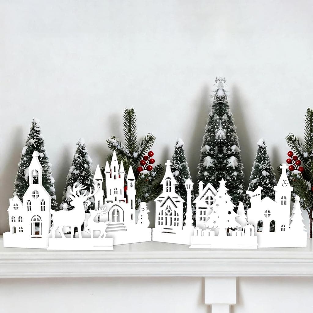 Conjunto de Vila de Natal, Peças Centrais de Natal para Mesas, Decoração de Mesa de Igreja Dobrável, Decorações Rústicas