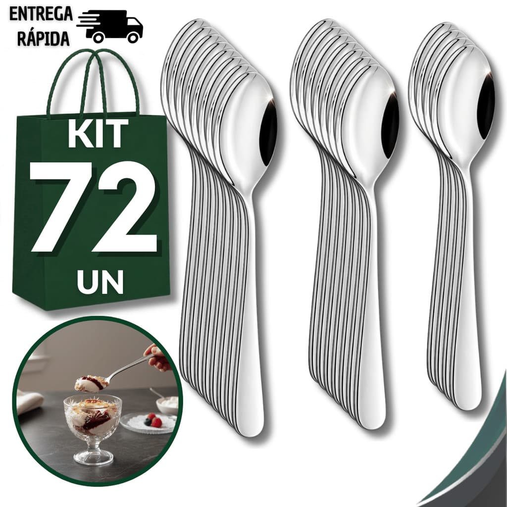 Conjunto Colheres Sobremesas Inox 15,9Cm Sorvete Açaí Doces Cozinha Buffet Restaurante Talheres Utilidades