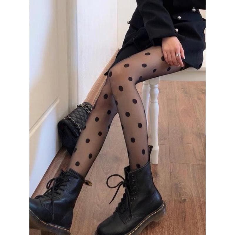 Primavera verão estilo fino grande polka dot polka dot meias Jk preto seda linda perna meias na moda feminina meia-calça