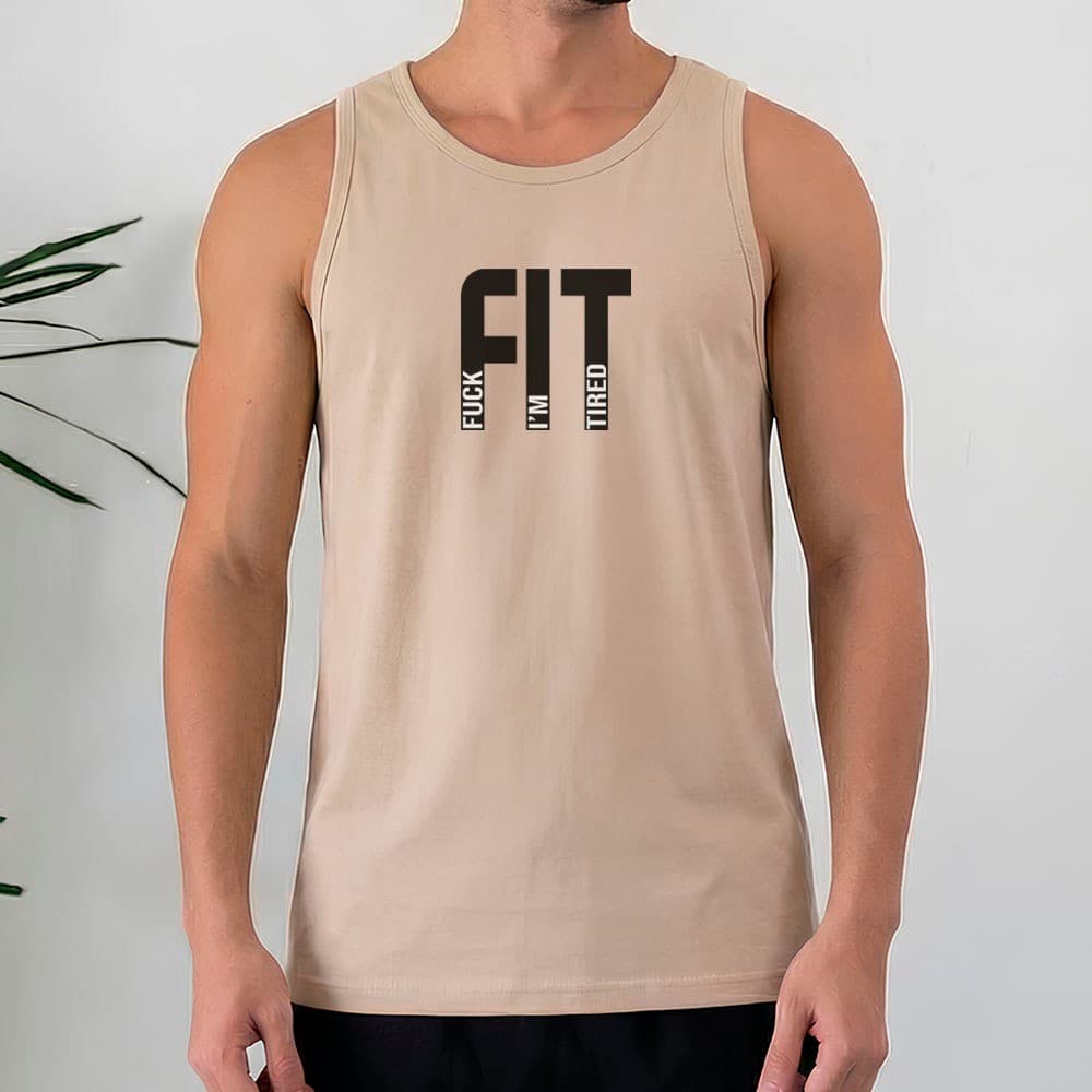 Camiseta Regata Masculina 100% Algodão Frase FIT Fuck I'm Tired Academia Fitness Streetwear Casual
