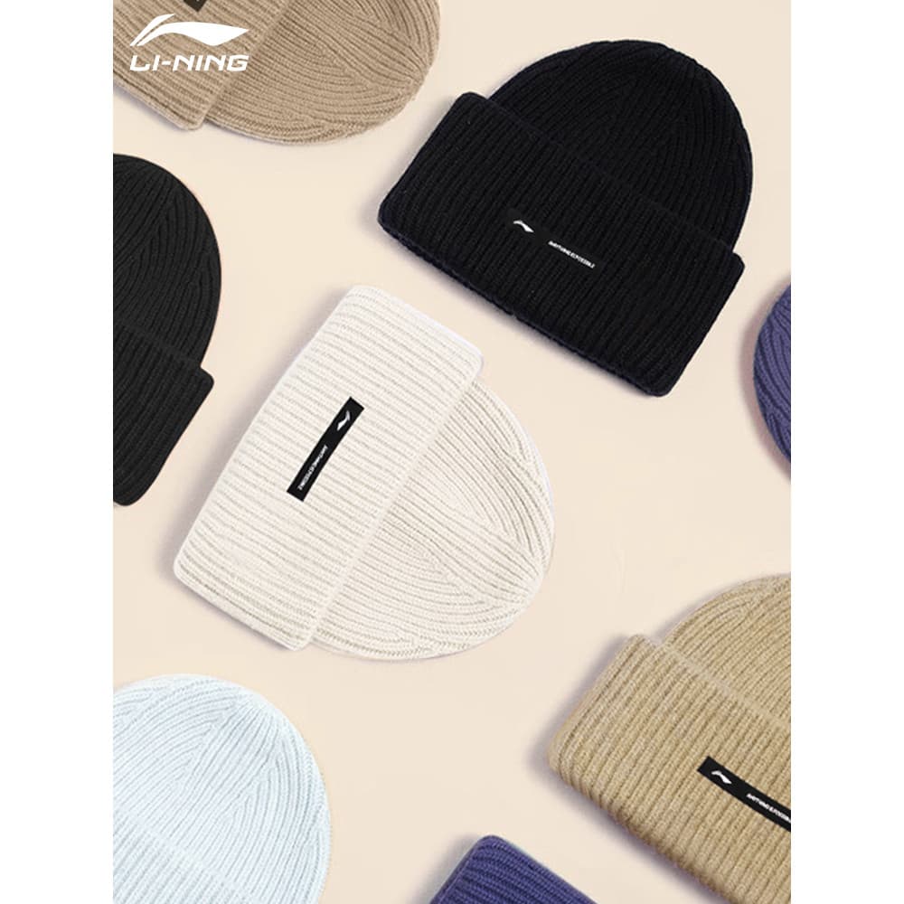 Li Ning chapéu de malha 2026 novo estilo masculino outono inverno à prova de frio chapéu de lã quente ao ar livre corren