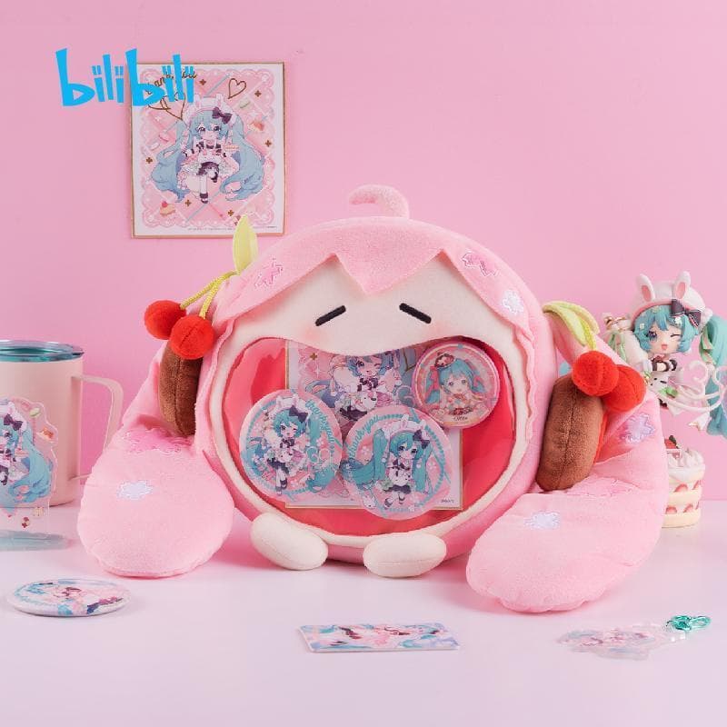 Genuíno Hatsune Miku flor de cerejeira corpo bonito série UWA pelúcia pequena dor saco mini fone de ouvido pingente de p