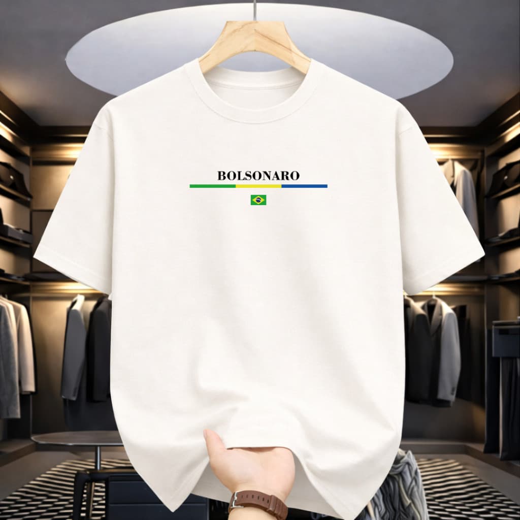 Camiseta Masculina Bolsonaro Algodão Brasil Básica Fio 30.1 Casual Gola Conforto Para Uso Diário