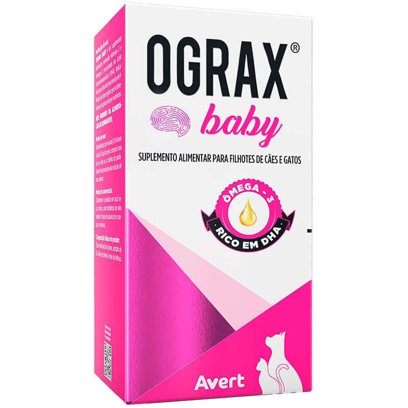 Suplemento Alimentar Ograx Baby Avert Rico Em Ômega 3 E DHA Para Filhotes 30ml