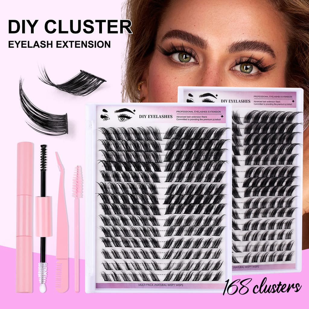 168 Clusters de cílios postiços fofos e grossos inclinados estilo segmentado 12-18mm cílios postiços Cluster único cílio