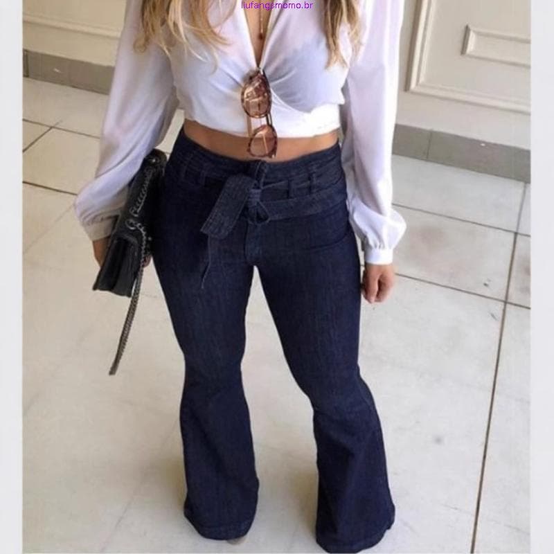 Women High-waisted Ripped Jeans Women’s High Stretch Wide-leg Denim with Lace-up Button Zipper Fly Pockets – Comfort