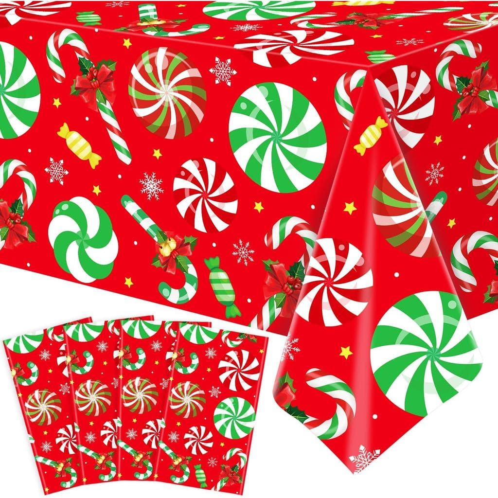 Conjunto de 4 Toalhas de Mesa de Natal, Toalha de Mesa para Festa de Natal, Decoração de Festa de Natal com Tema de Doce