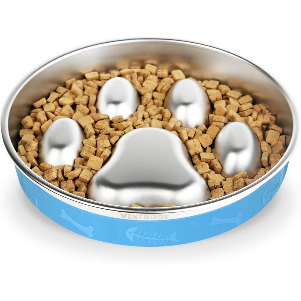 Comedouro Lento para Cães em Aço Inoxidável, 2 Copos Azuis Antiderrapantes para Cães de Pequeno e Médio Porte, Comedouro