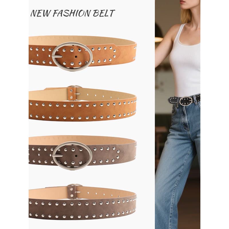 Europeu americano incrustado rebite cinto feminino preto marrom All-Match Jeans cinto decorativo influenciador ins Punk