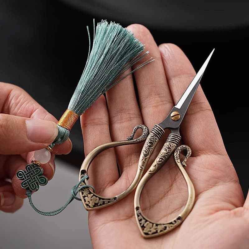 Tesoura de chá retrô chinesa, tesoura pequena para corte de linha, ferramentas de arte de chá Zen, saco de chá de alta q