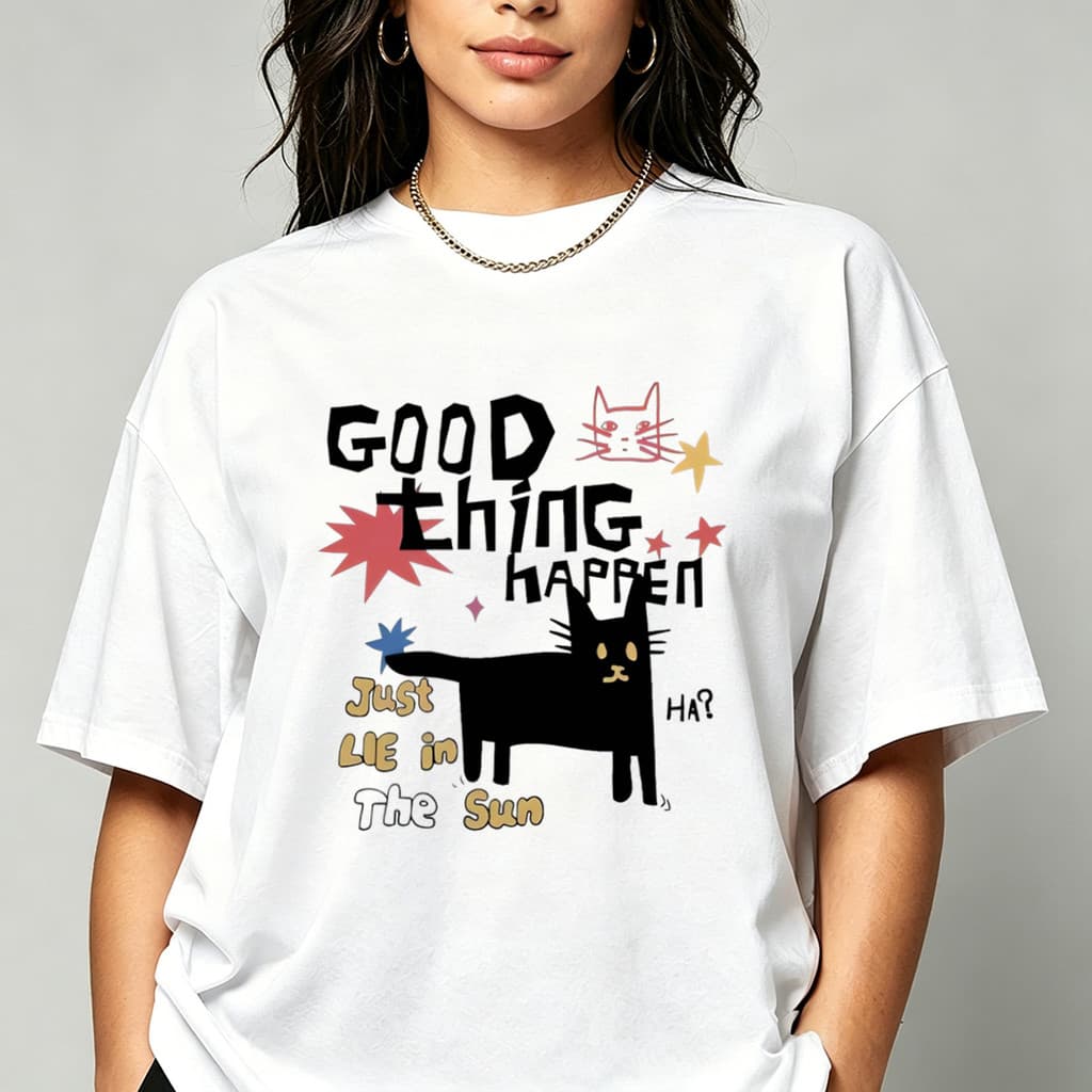 Camiseta Feminina Algodão Premium Estampa Gatinho, Plus Size P até G3, Confortável Tendência Moda Verão