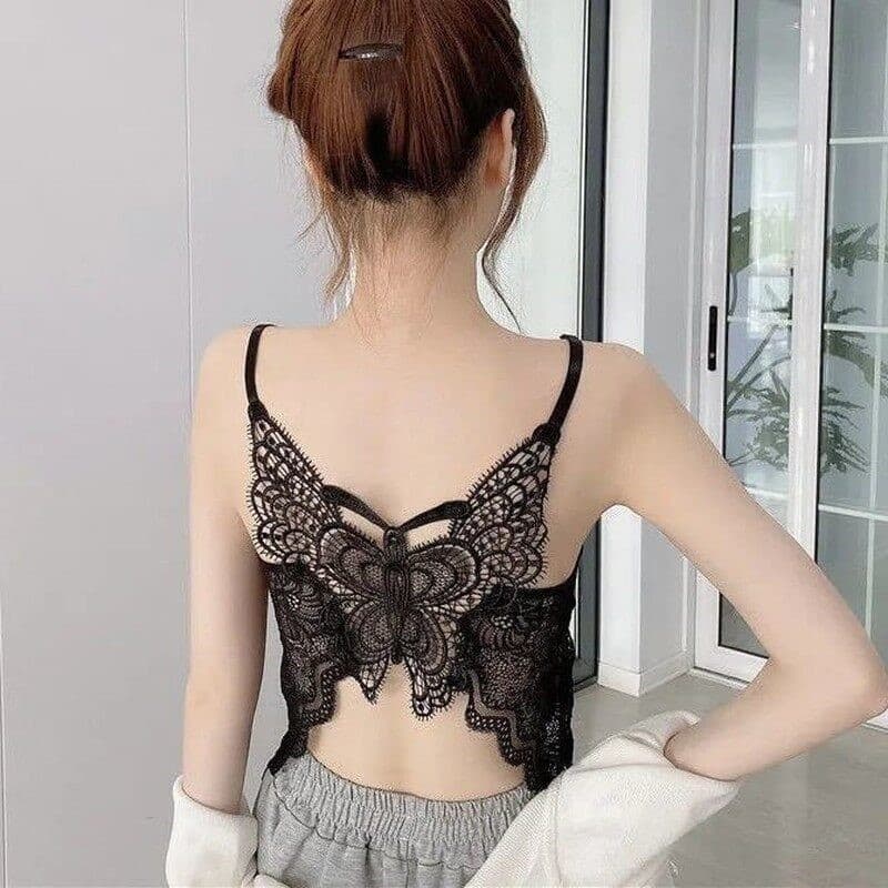 [43-80kg] Borboleta de venda quente renda linda costas pequenas camisola feminina Base de uso externo top tubo verão fin