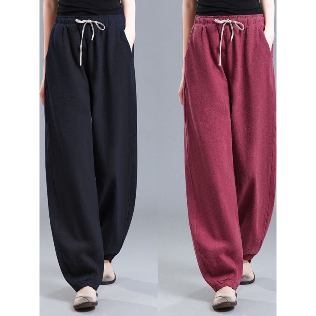 Algodão linho Drape Bloomers feminino 2026 outono novo estilo cintura alta Harem calças casuais soltas Retro cenoura cal