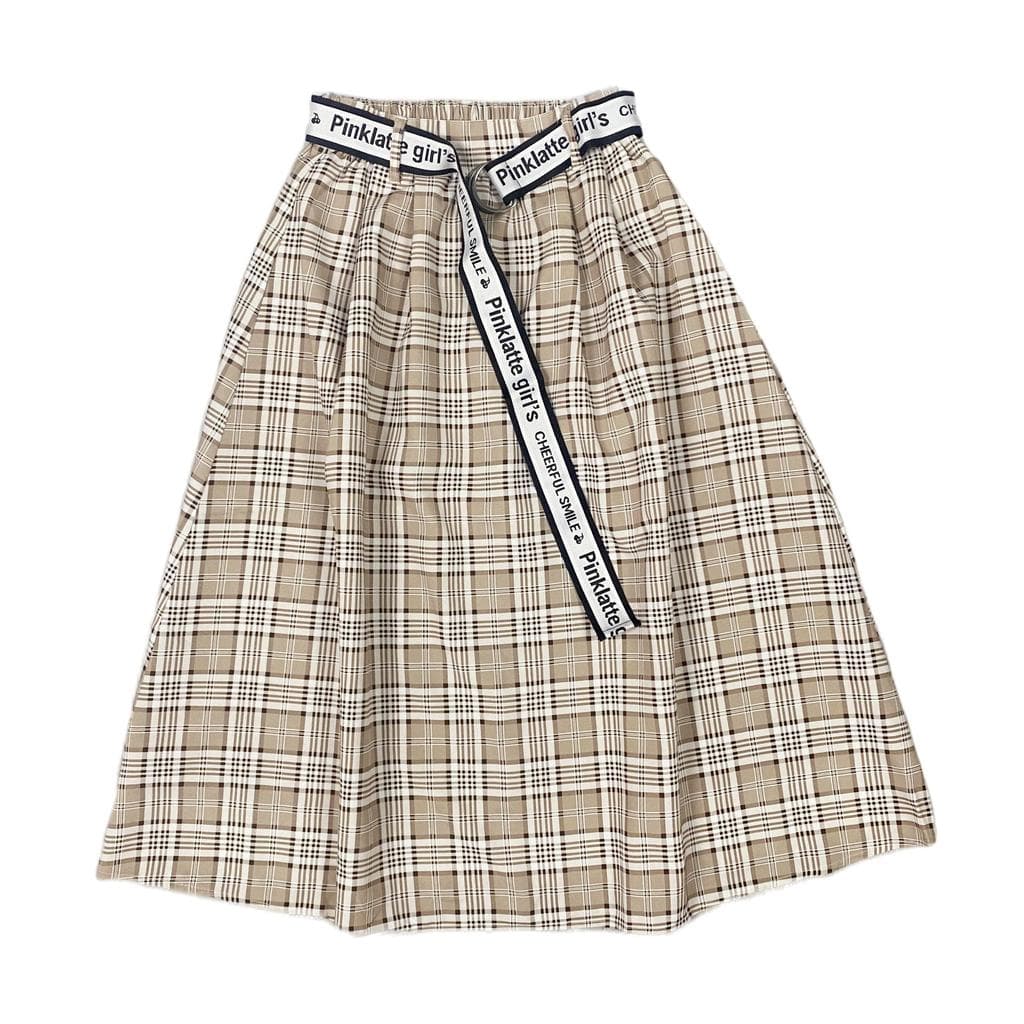 W02 japonês único novo estilo roupas infantis moda xadrez Semi-elástico cintura Casual A linha saia meninas estilo liter