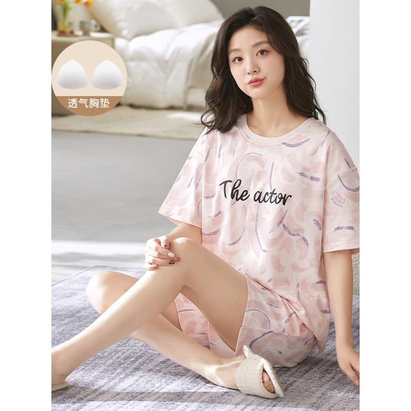 Pijamas femininos verão estilo fino algodão puro solto tamanho grande verão feminino de manga curta algodão Loungewear c