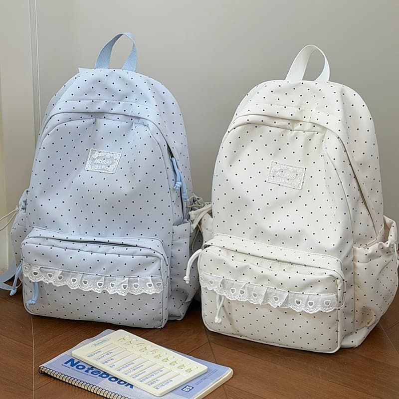 Versão coreana Polka Dot mochila meninas de alto valor bonito All-Match mochila estudantes do ensino médio meninas viage