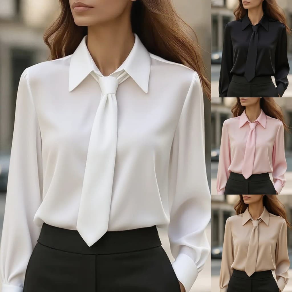 Blusa Feminina Com Gola Redonda , Manga Comprida , Cetim , Estilo Francês , Pontiaguda , Cor Sólida , Elegante , Camisa