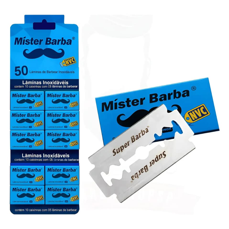 60 Lâminas Mister Barba Super Afiadas Inox para Barbeador Clássico e Navalhete Profissional