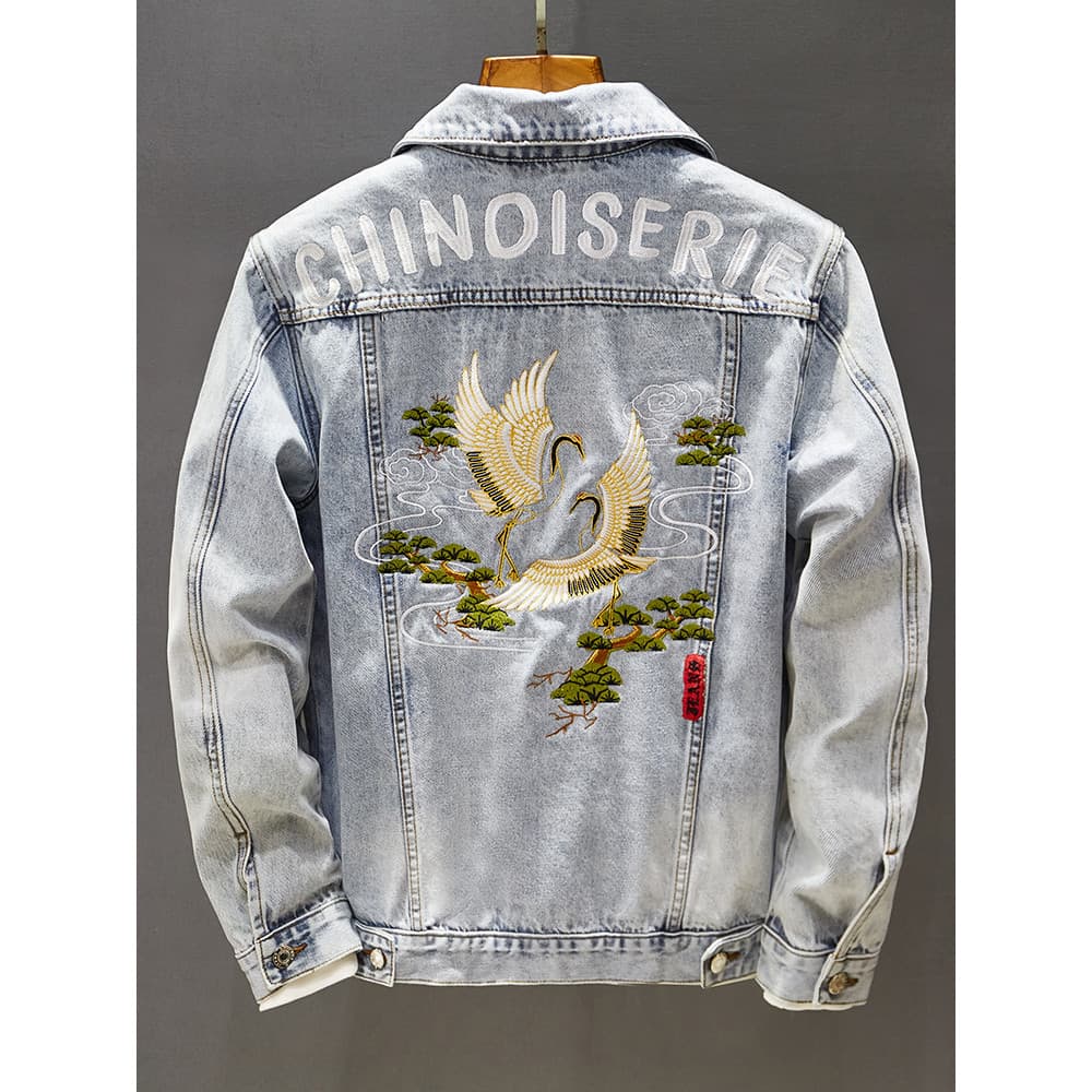Primavera outono Retro bordado Denim jaqueta masculina 2026 novo estilo verão Street Wear High-End sentimento rufião bon