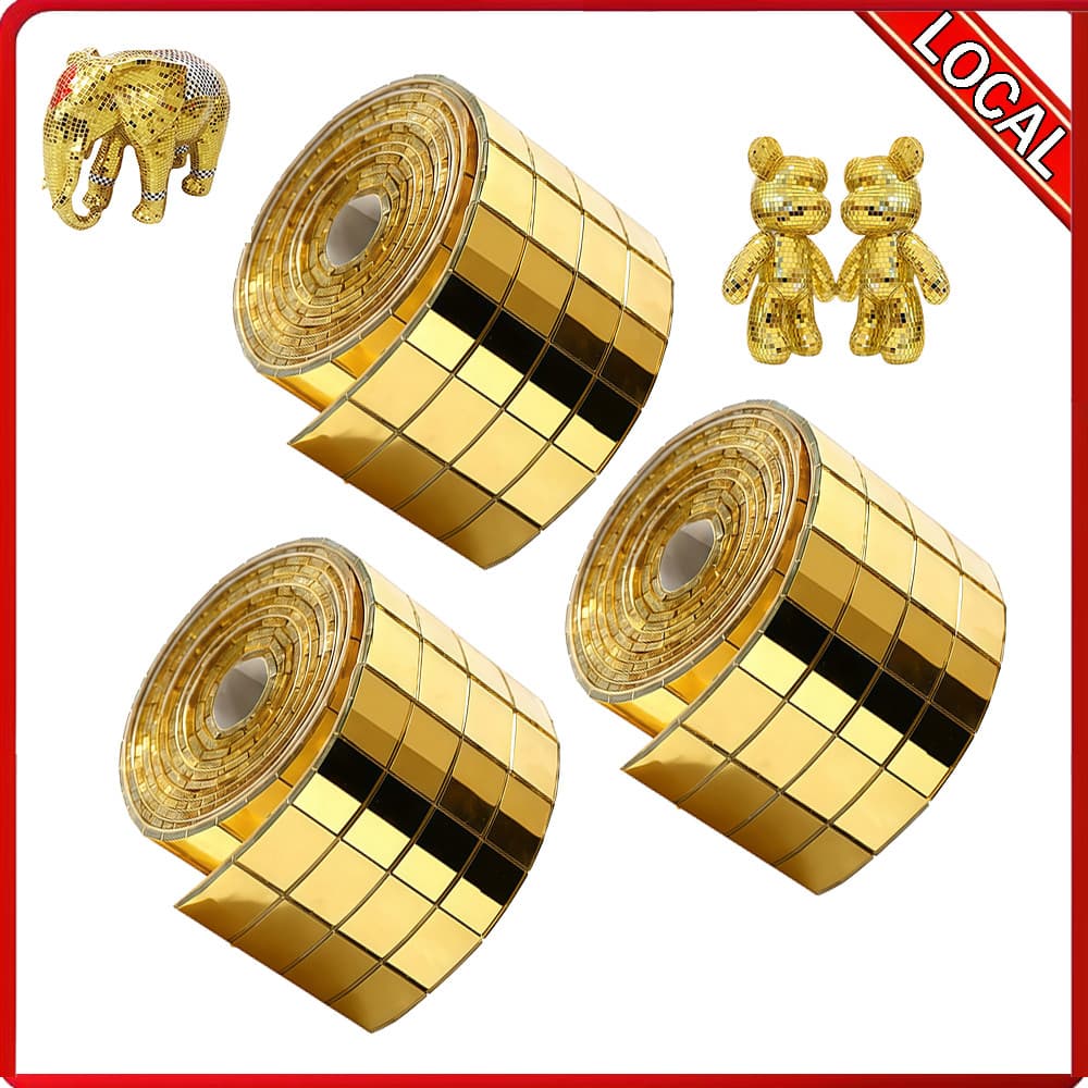3 rolos autoadesivos espelho de vidro mosaico adesivos ouro Total 1200 peças adequadas para criação artesanal DIY