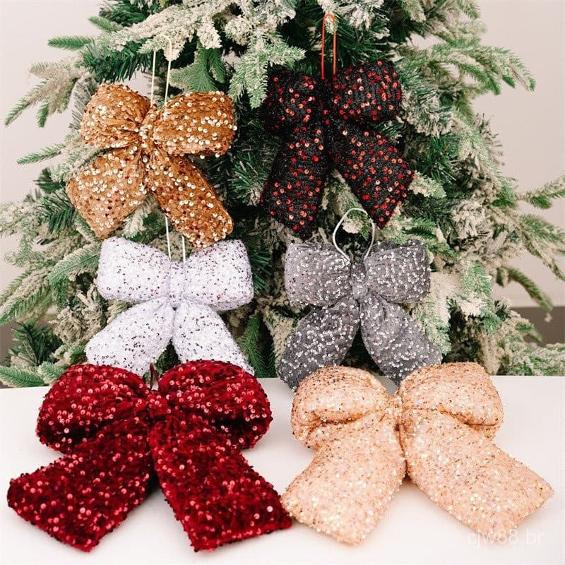 Glitter Vermelho Arcos De Natal Grande 30cm Pendurado Decoração Bowknot Enfeites De Árvore Ano Novo Navidad