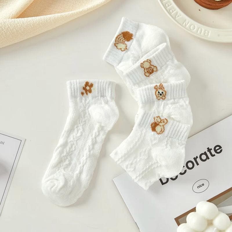 Kit 12 pares de meias respiráveis ​​florais brancas femininas 35ao40