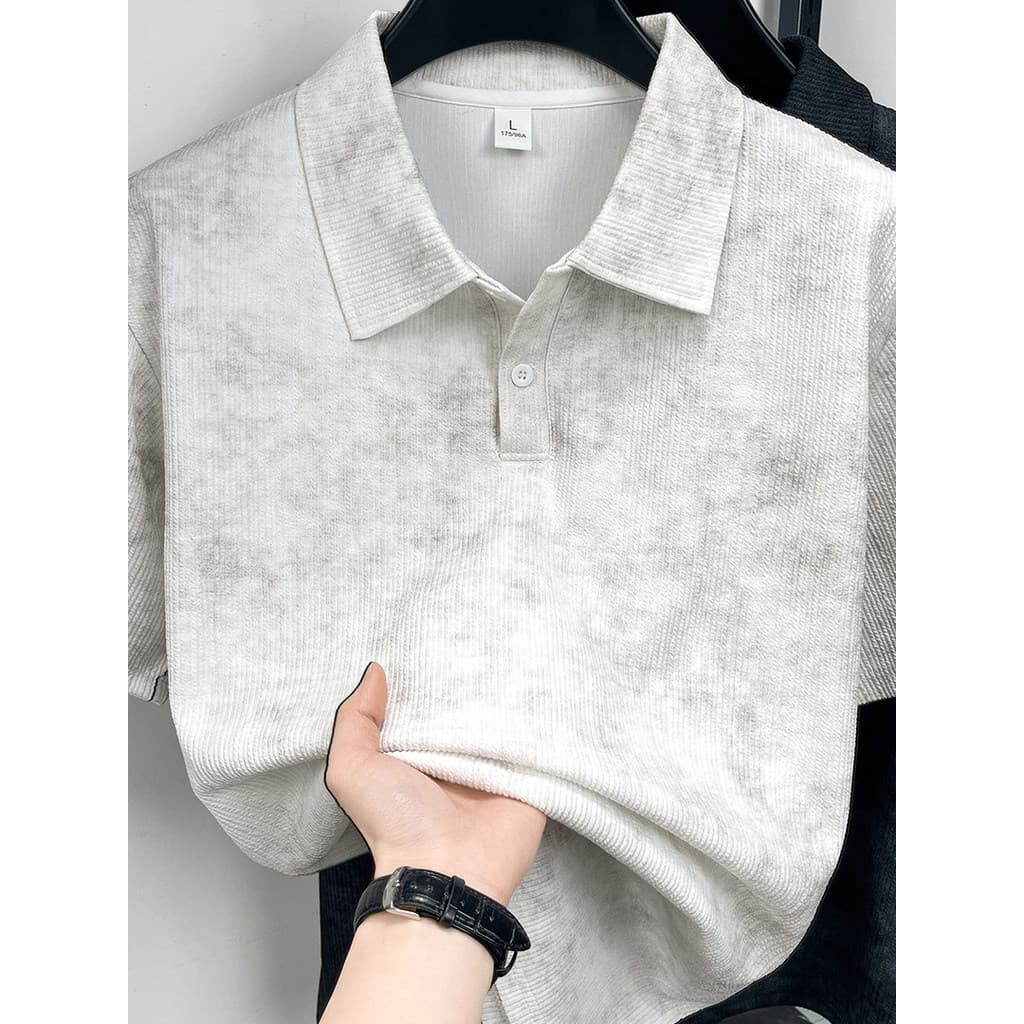 High-End gelo seda Tie-Dye lapela de manga curta masculina verão solto camiseta gelo sentido estrelado tira Casual camis