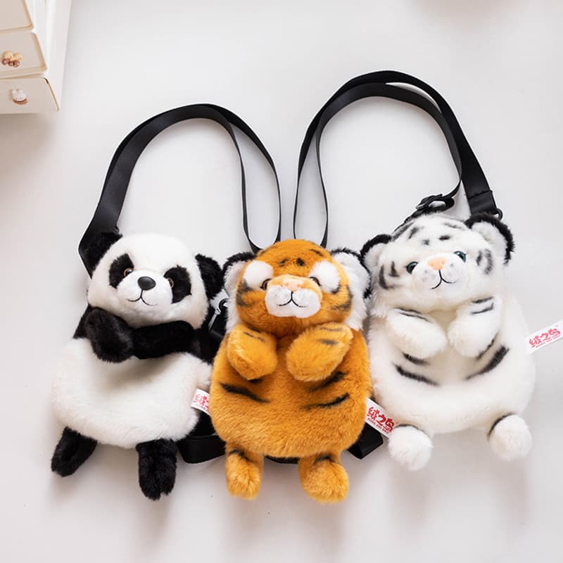 Simulação Animal tigre guaxinim leopardo saco de escola saco do telefone móvel boneca de pelúcia Cross-corpo dos desenho