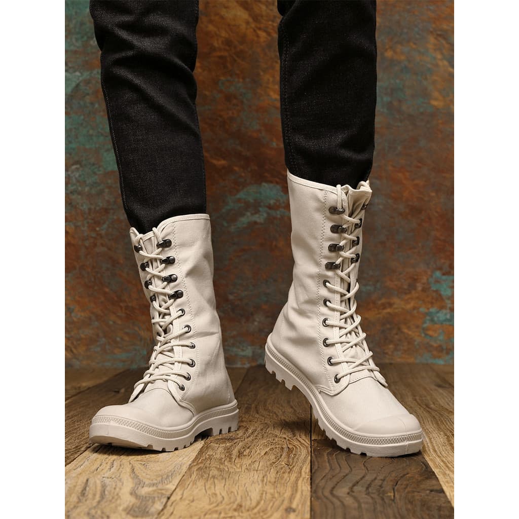 Botas gerais externas integradas com língua, botas Martin de lona de cano alto masculinas, botas respiráveis de cano alt