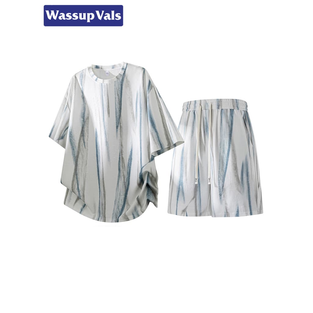 WASSUP VALS Verão Estilo Fino Respirável Em Torno Do Pescoço Camiseta Masculina Street Wear Tie-Dye Solto Casual Terno L
