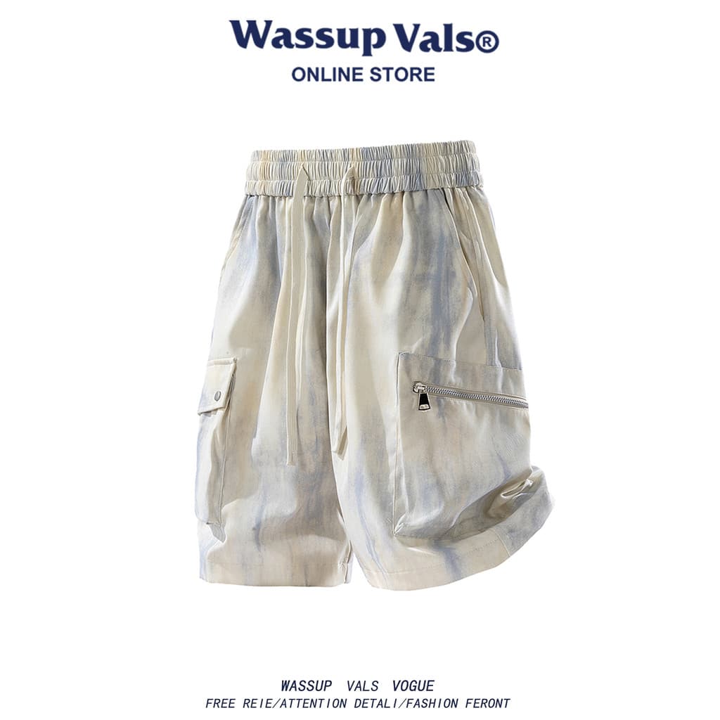 WASSUP VALS American Street Wear Macacão Shorts Masculino Verão Novo Estilo Tie-Dye Design Solto Calças de Cinco Pontos
