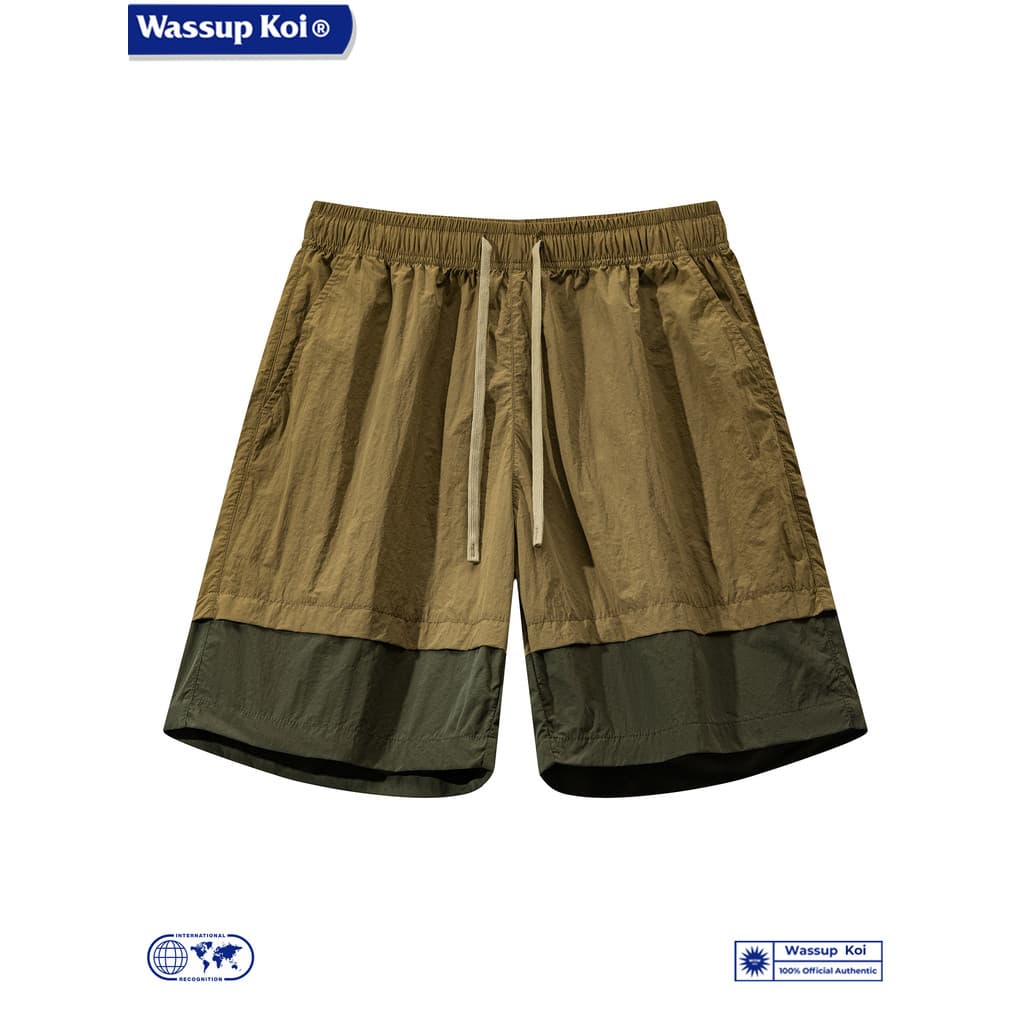 WASSUP KOI Co-Branded Estilo Americano Color-Blocking Shorts de Secagem Rápida Homens Verão Na Moda Solto Workwear Seda