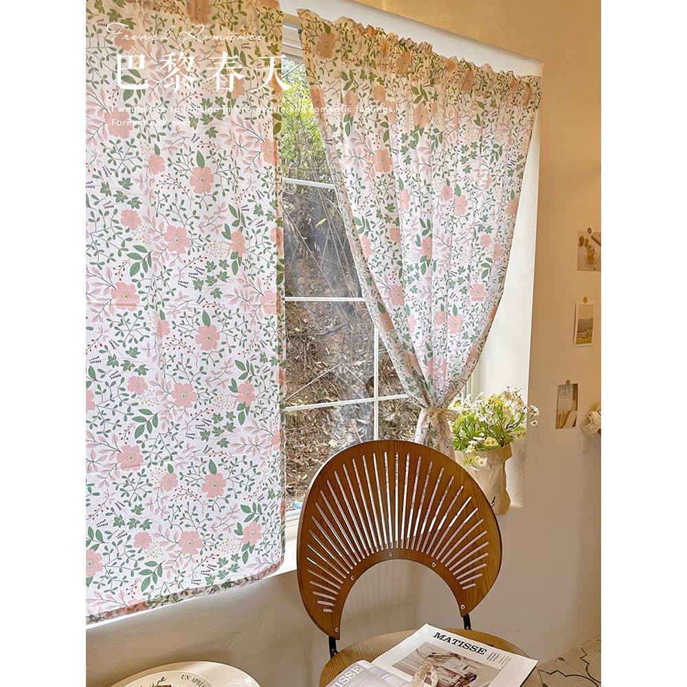 Cortinas estampadas pastorais americanas de algodão, país francês, meia cortina divisória para cozinha, varanda, meio Bl