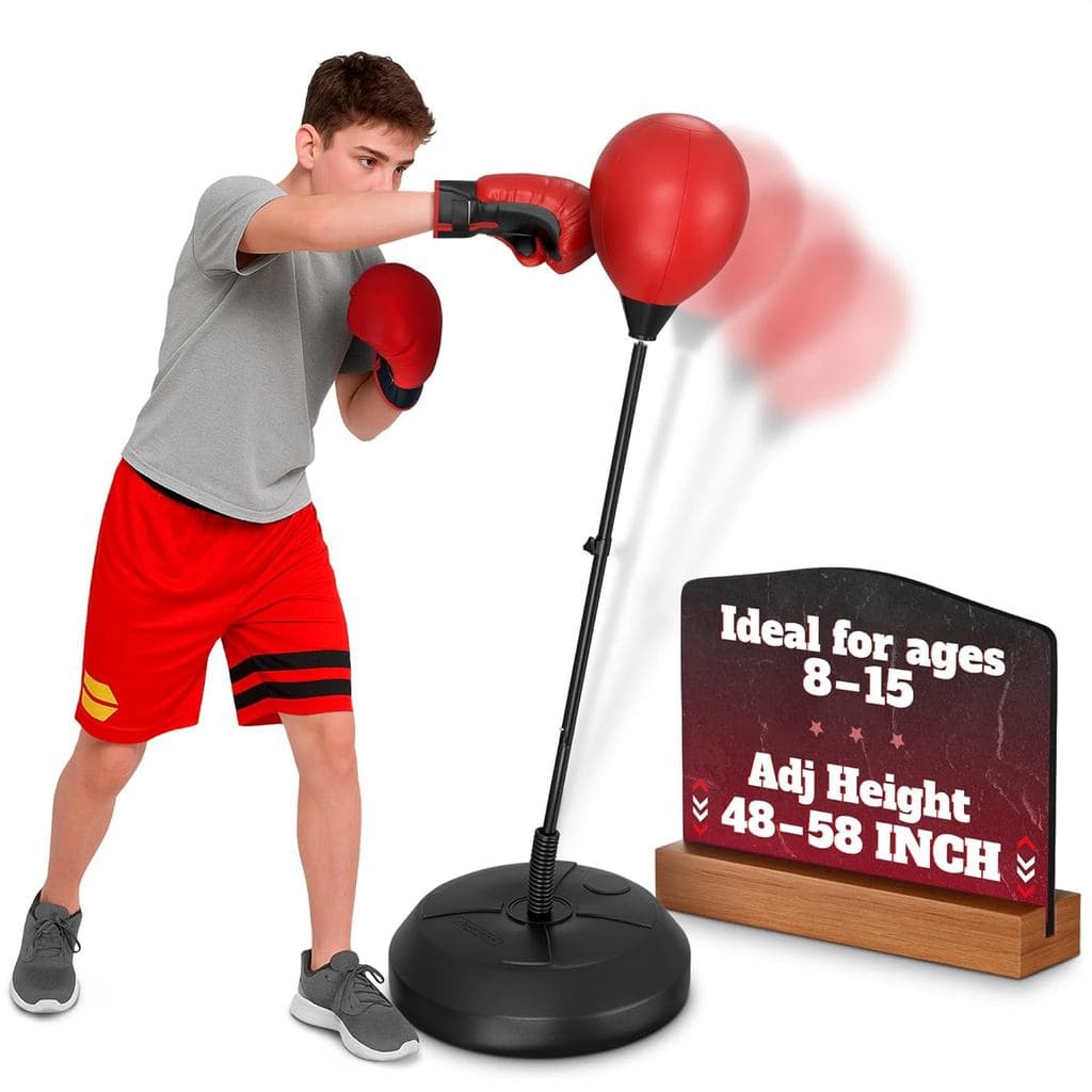 Saco de Pancadas Ajustável para Jovens com Suporte para Adolescentes e Adultos – Conjunto de Treinamento de Boxe Reflexi