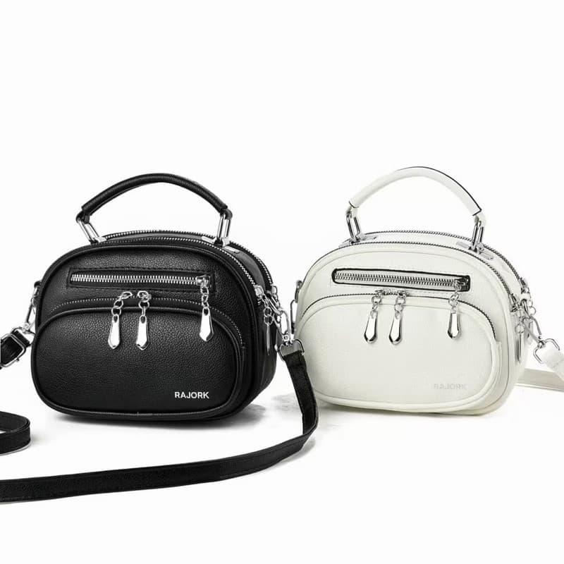 Bolsa Feminina Média de Couro Ombro e Transversal Multi Bolsos Elegante RAJORK