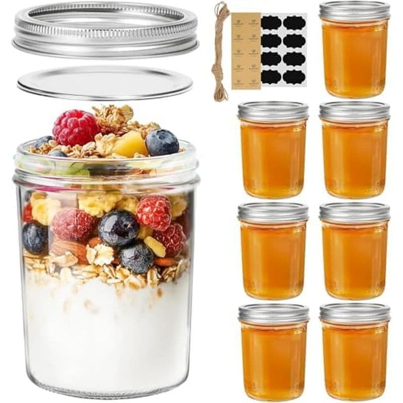ComSaf Mini Mason Jars 4 Onças-8 Pacotes , Frasco De Pedreiro De Boca Regular Com Tampas E Faixas De Vedação Conservas D
