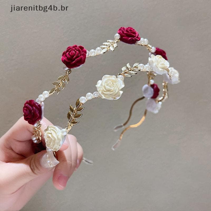 JIARN Senhoras Elegante Rosa Videira Acessórios De Cabelo Cocar Meninas Vintage Metal Flor Pérola Vermelho Branco Tiara