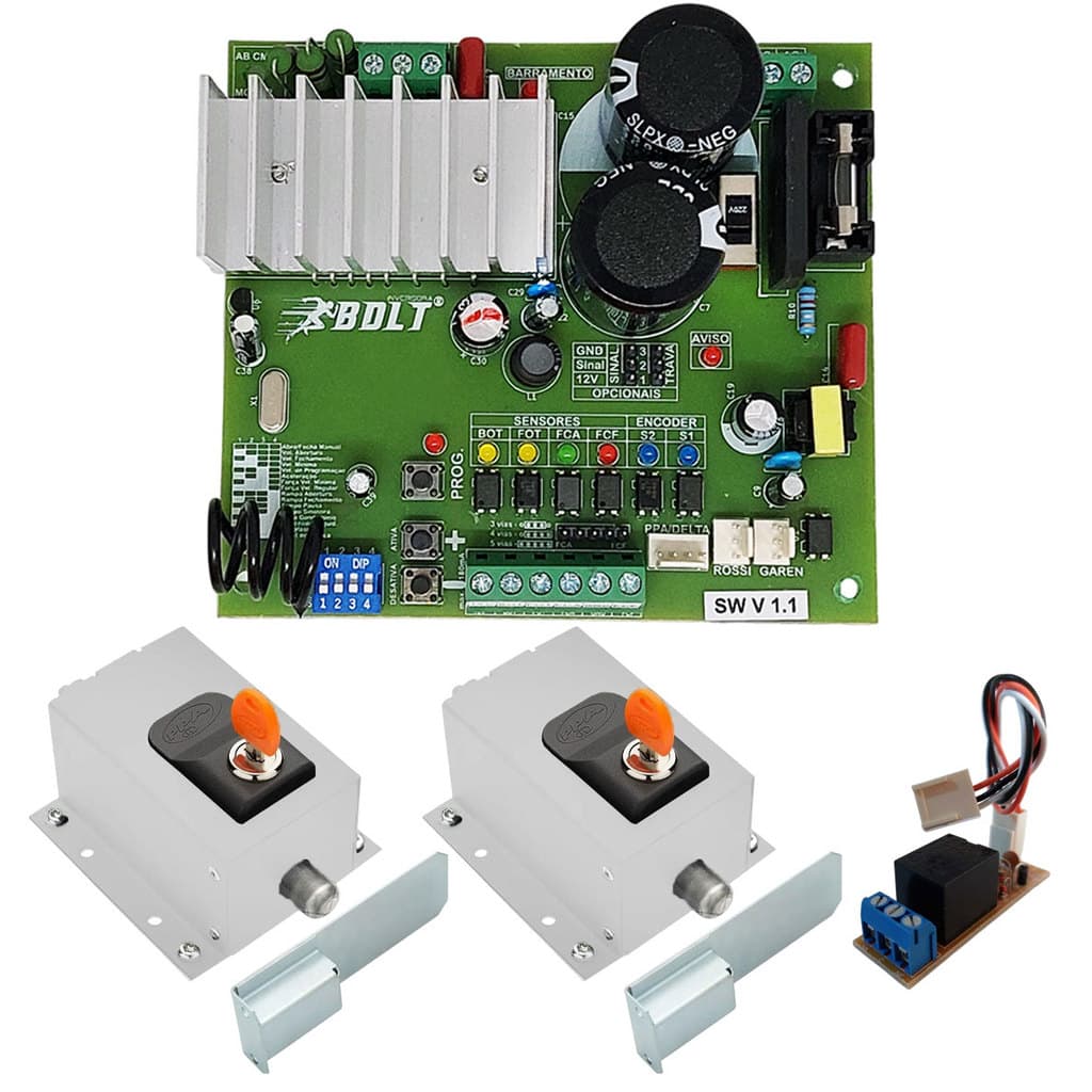 KIT CENTRAL BOLT PORTÃO ABRE EM 4 SEG COM TRAVAS FECHA AMBOS OS LADOS BRANCA