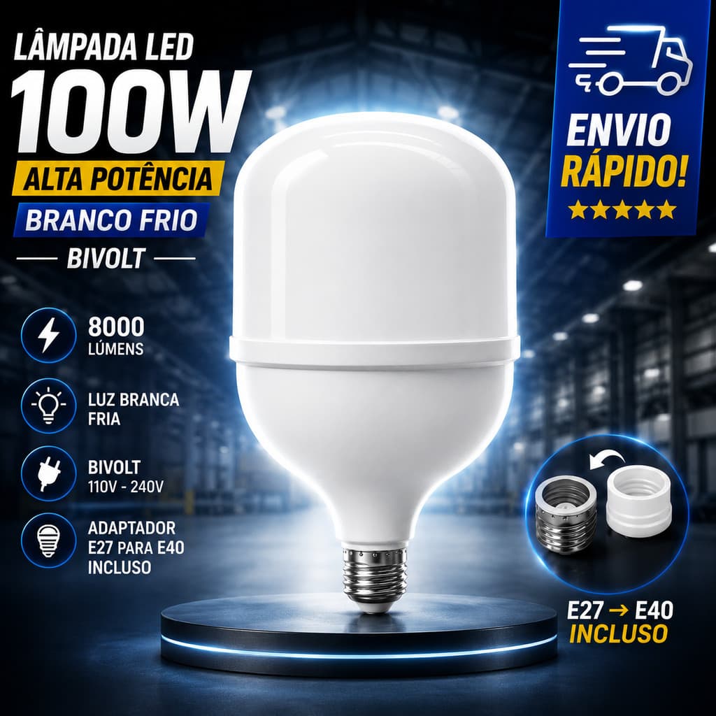 Lâmpada LED Bulbo 100W Super Branca Econômica Bivolt E27 Potente Alta Luminosidade Comercial Industrial Paylow