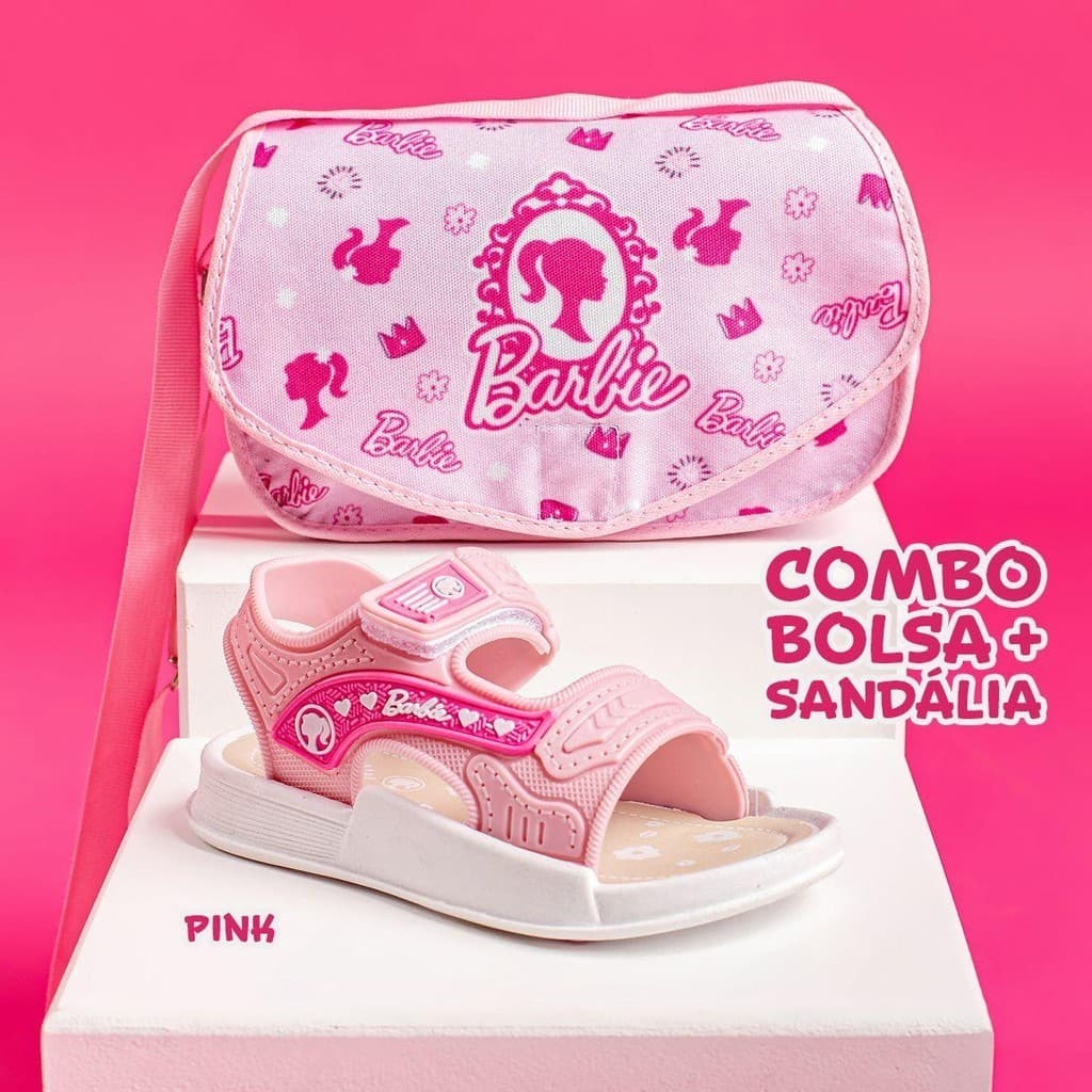 Kit Sandália + Bolsa Menina Velcro Confortável Papete Leve Macia