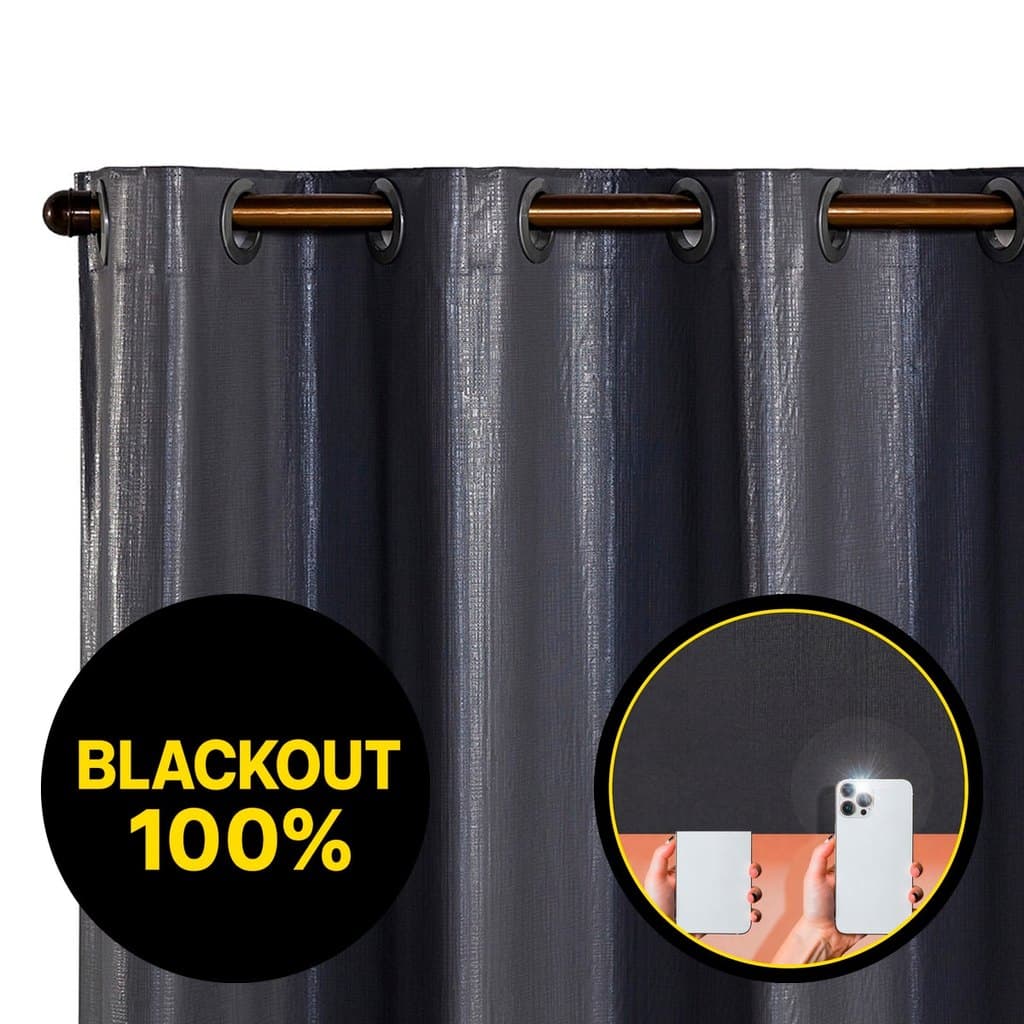 Cortina Blackout Cinza Escuro Corta Luz 100% Vedação com Ilhós PVC Impermeável Quarto Sala Janela Porta Balcão EDDI Casa
