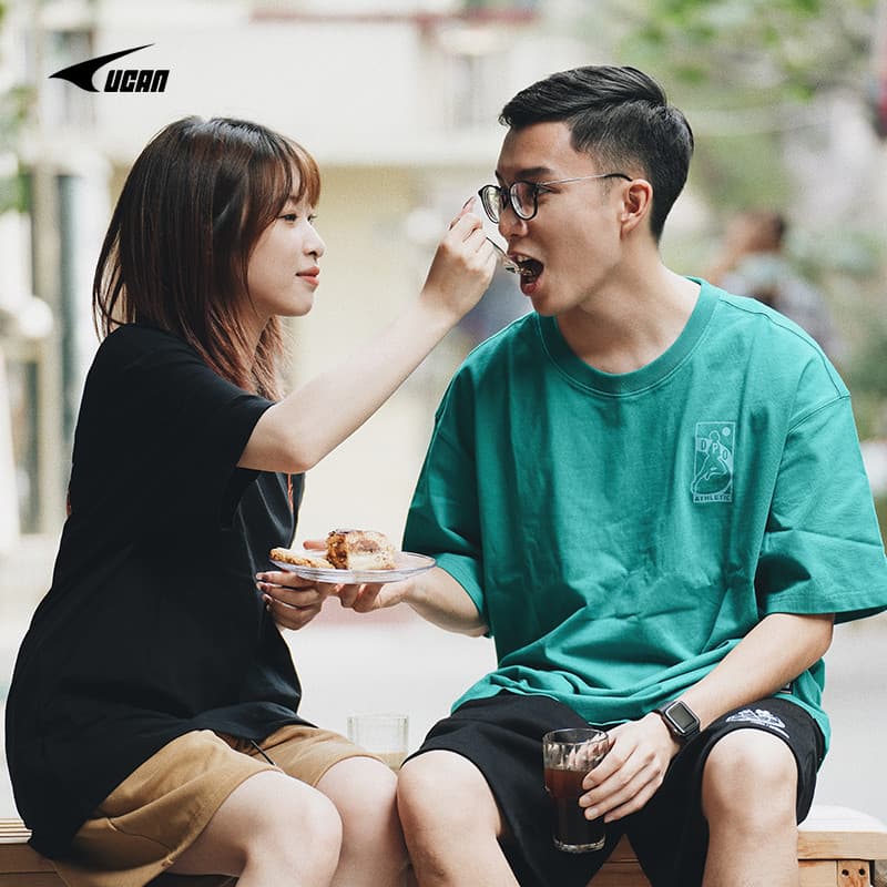 UCAN UCAN Camiseta de manga curta masculina feminina de algodão puro com gola redonda esportiva Casual confortável Slim