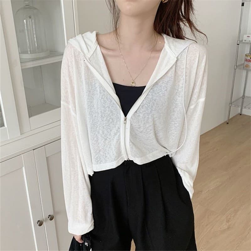 Protetor solar Cardigan jaqueta feminina novo estilo estilo fino verão xale manga longa com capuz solto protetor solar r