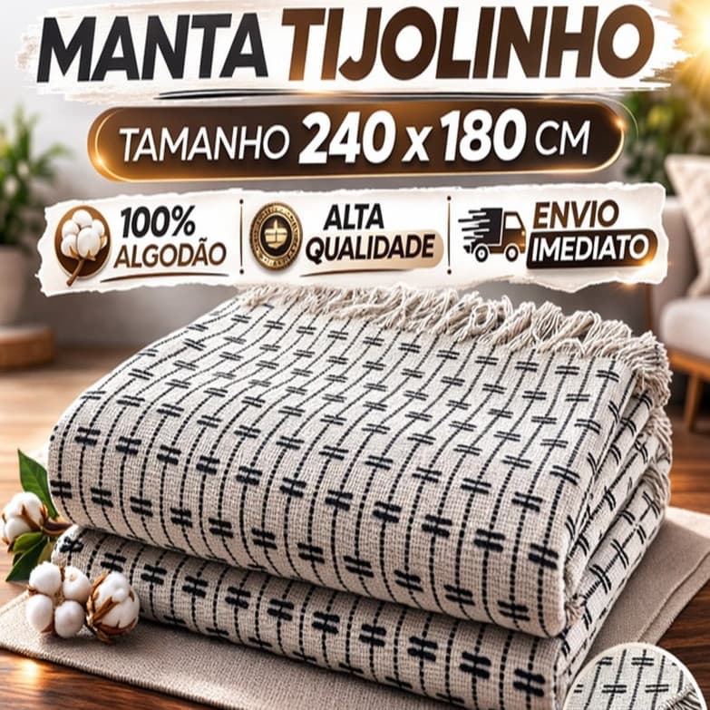 Manta para sofá 2,40x1,80m Tijolinho Gigante Para Sofá — Algodão Natural Premium, Tipo Capa Decorativa