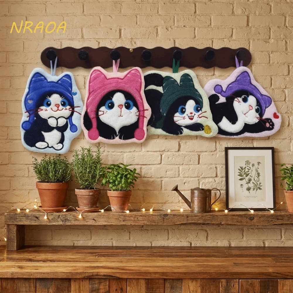 Toalha De Mão Absorvente NRAOA , Em Forma De Gato Espessada De Secagem Rápida , Pano Decorativo De Limpeza De Cozinha