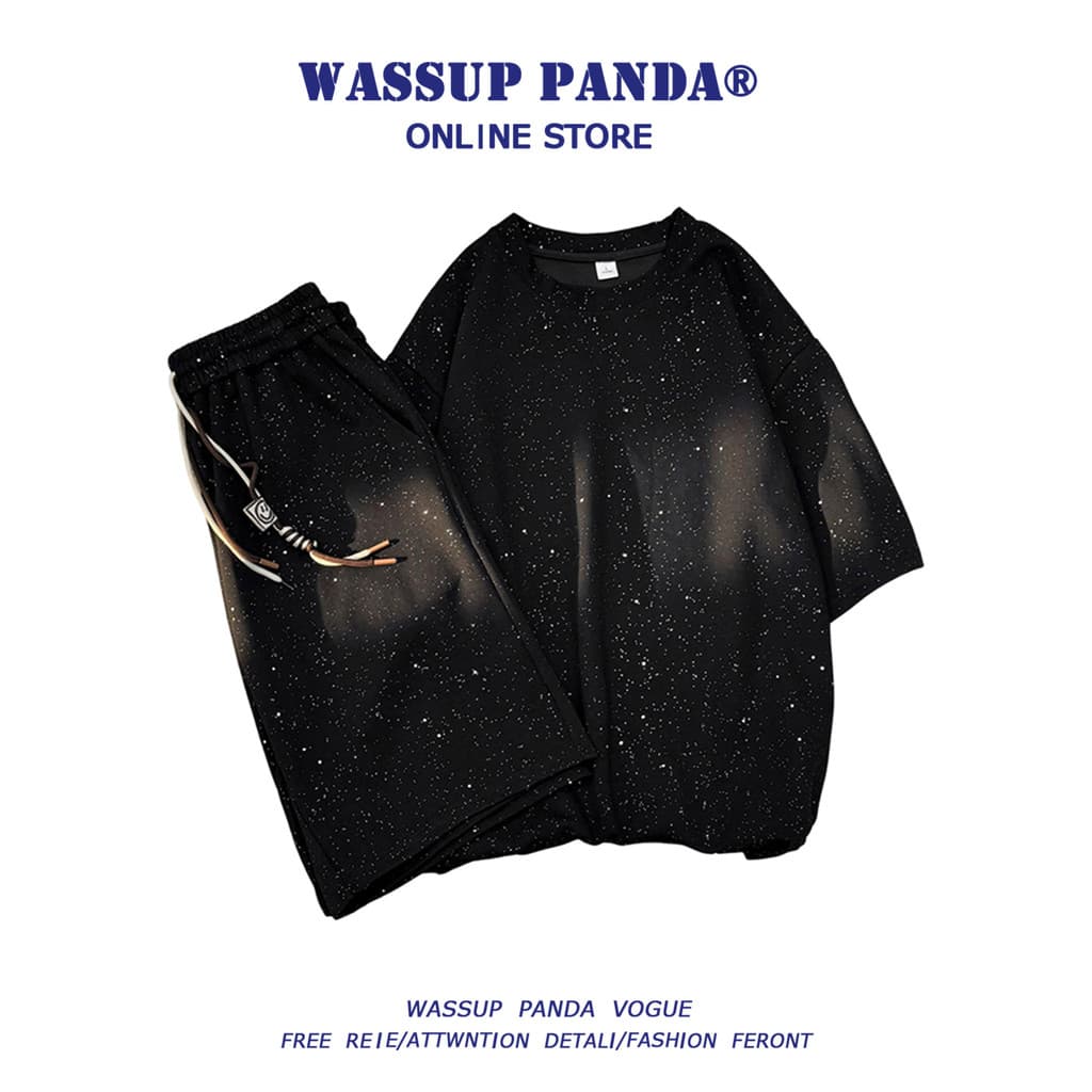 WASSUP PANDA Gypsophila Terno esportivo masculino verão Casual camiseta de manga curta Shorts roupas de terno de duas pe