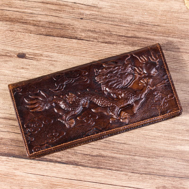 Couro genuíno longo carteira masculina Retro artesanal de couro juventude carteira Multi-Slot para cartão simples cartei