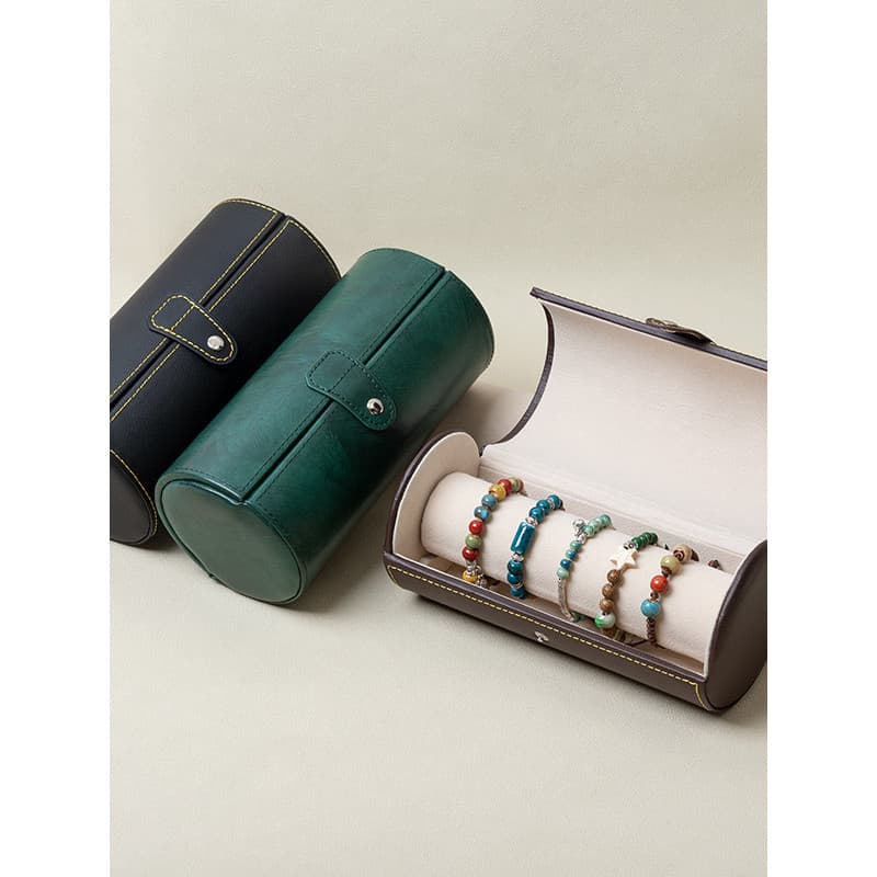 Caixa de embalagem de pulseira de grande capacidade portátil high-end cilíndrico frisado pulseira Anti-poeira caixa de a